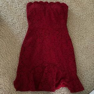 City Vibe Red Strapless Mini dress with built in bra